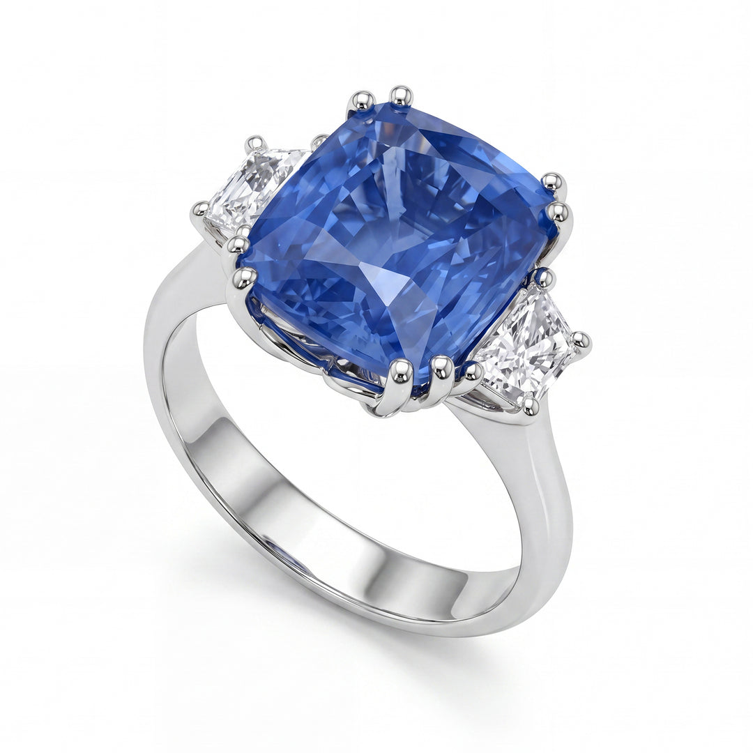 World Diamond Group cushion sapphire ring 11x9 and trapezoid lat diam ACL135DIZB911-23019110054