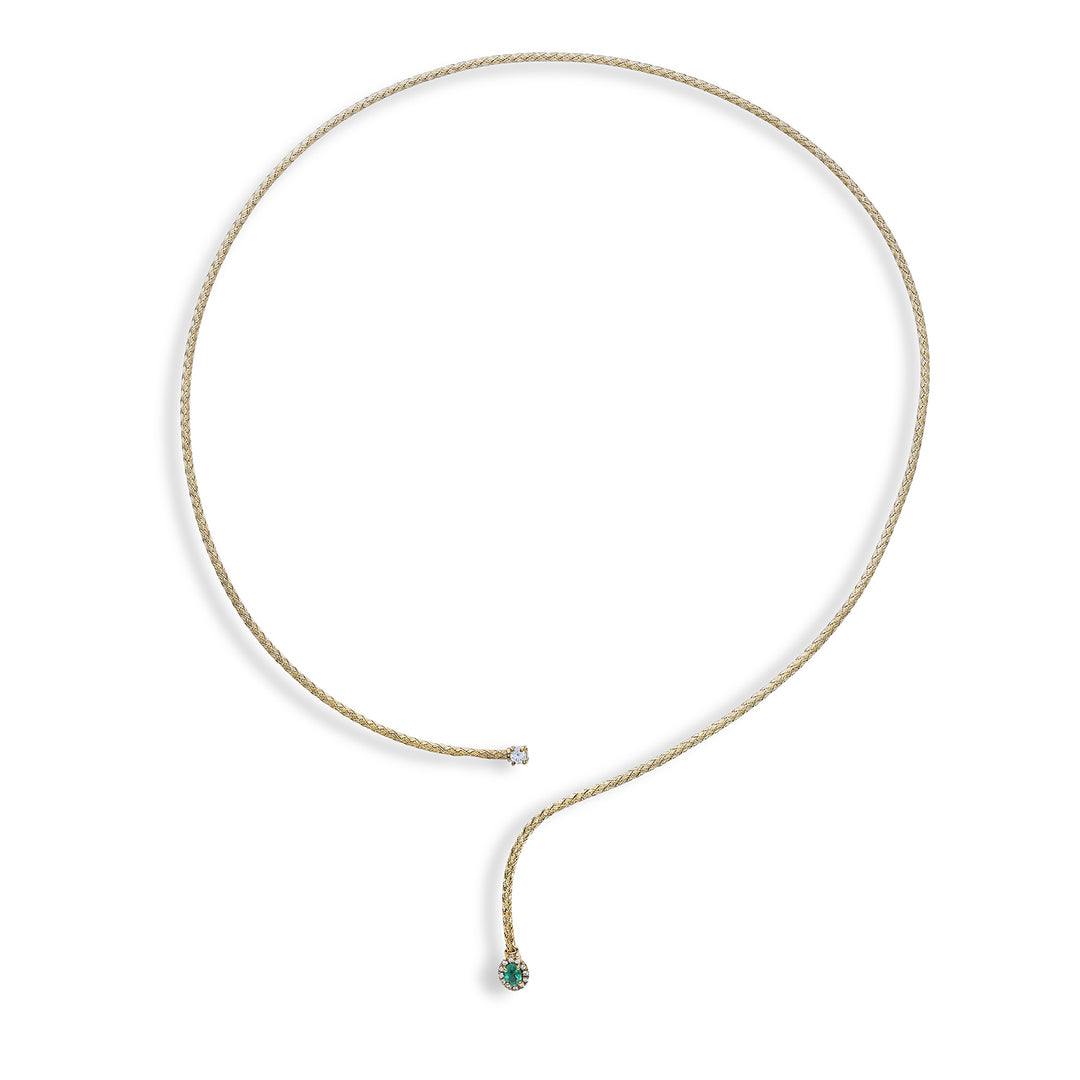 World Diamond Group cl 18k oval natural emerald mesh 4x3 ct.0.16 diam. 0.13 ct yellow gold GDMAGLIA02DISMO1