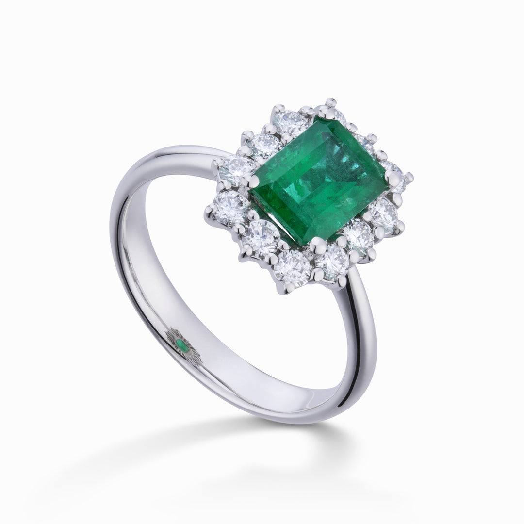 Golay octagonal emerald ring 6x8 and 12 stones ACL058DISM3-23271110174