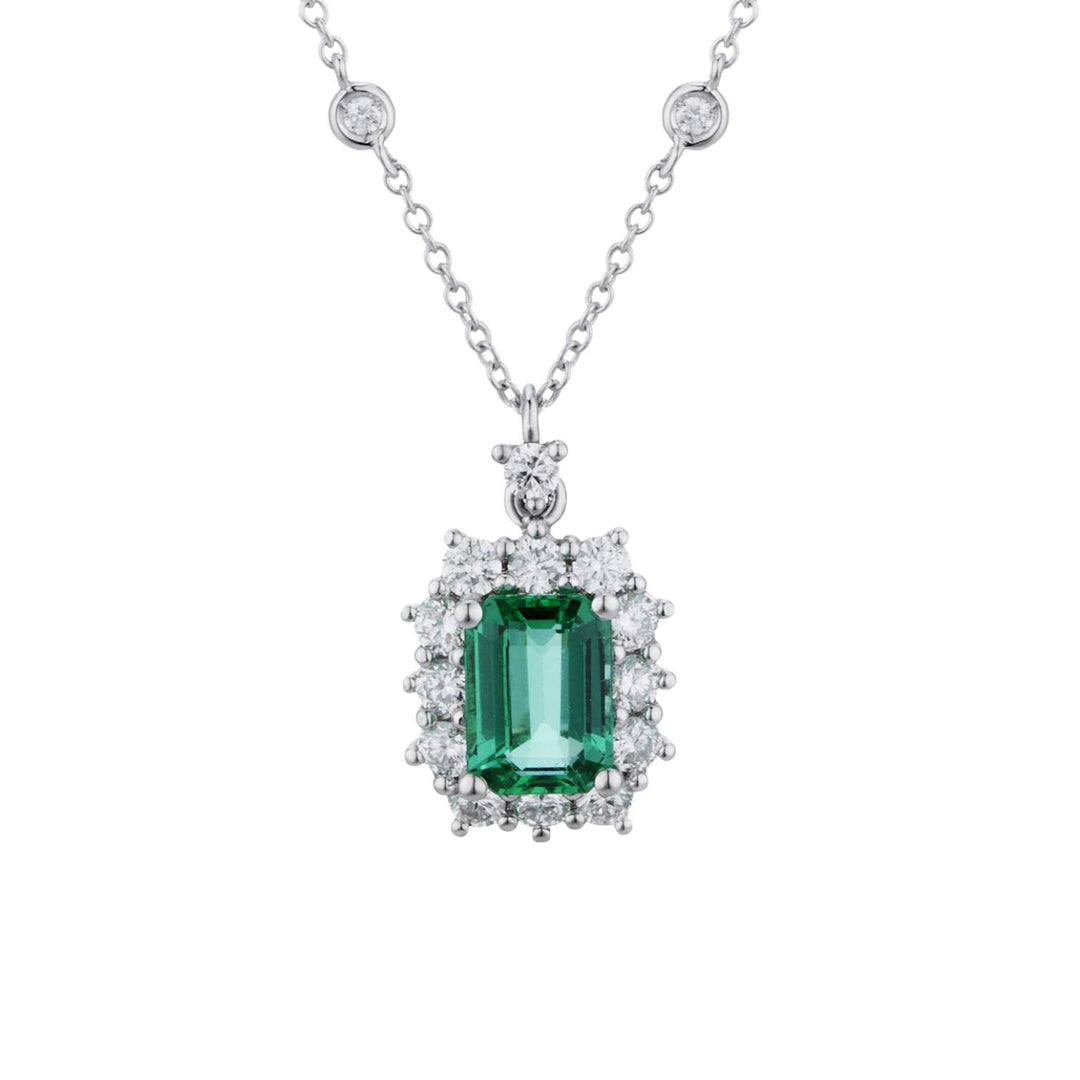 Golay octagonal emerald pendant necklace 6x4 and 14 diam PCL058DISM1-23299110086