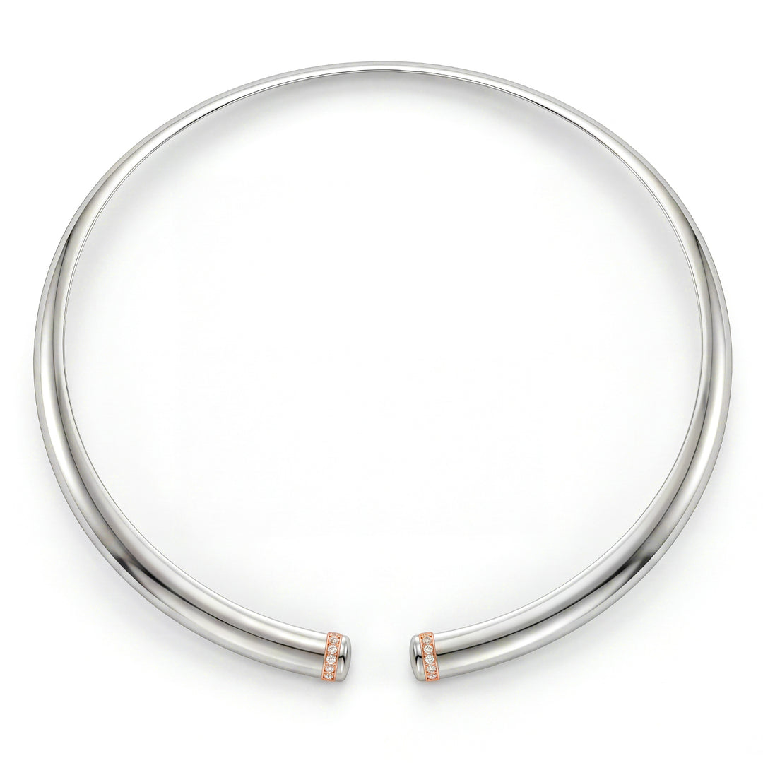 Golay choker in white polished titanium with 18k rose gold elements, set with diamonds, medium size GD013O3DILUC_M