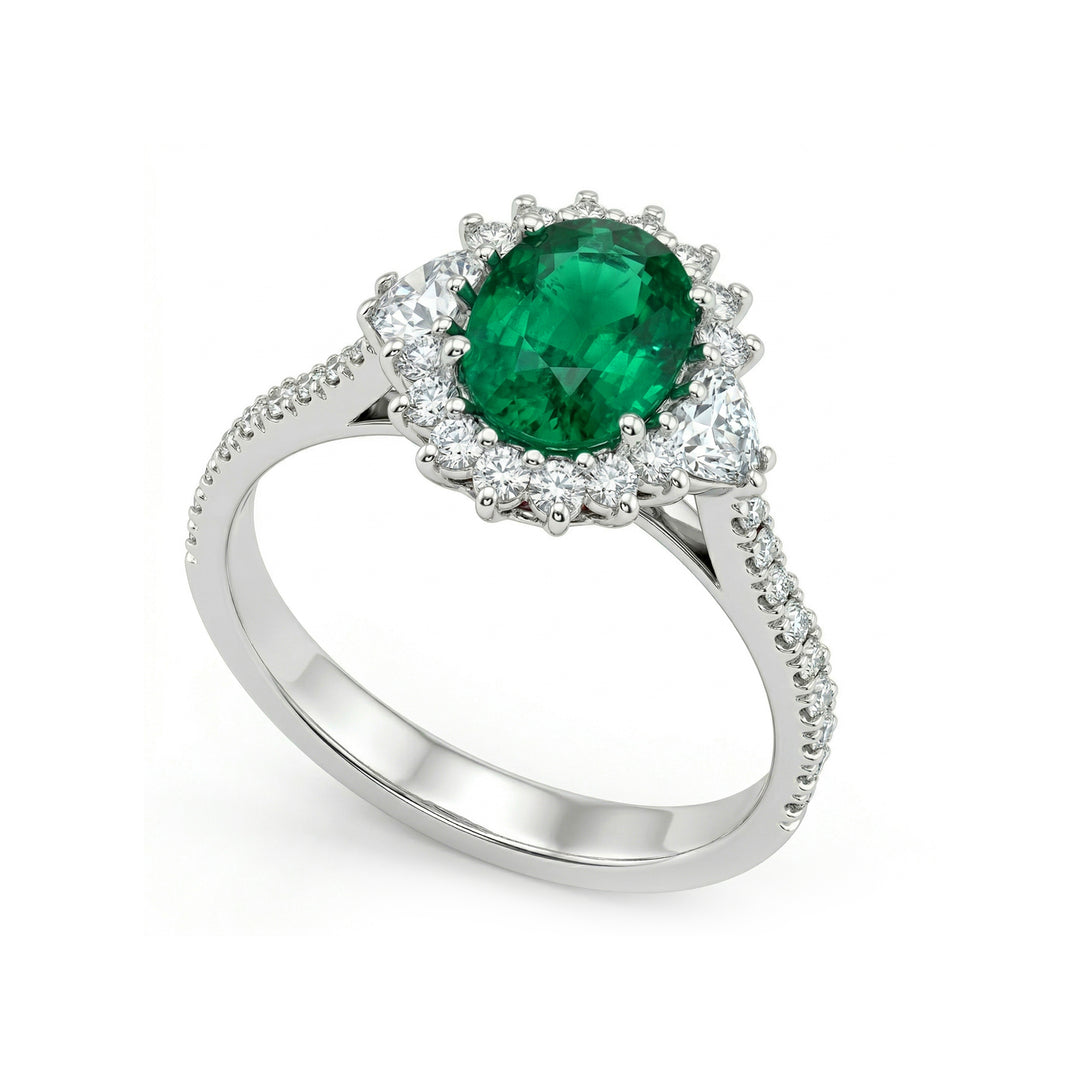 Golay oval emerald ring 8x6 with lateral hearts and diam ACLC035DISM-17356110015