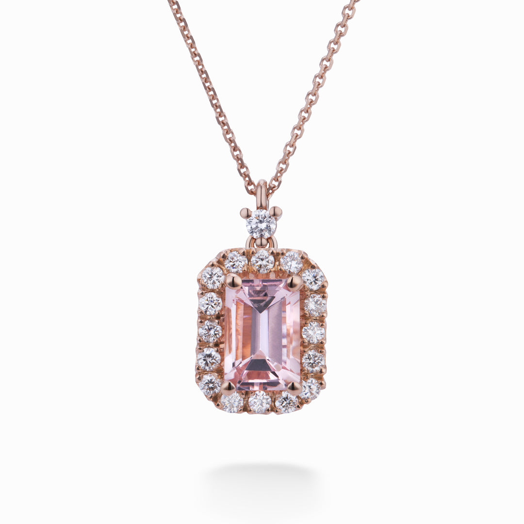 World Diamond Group octagonal morganite necklace 8x6 and contour diam PCL072DIMO4-23166110365
