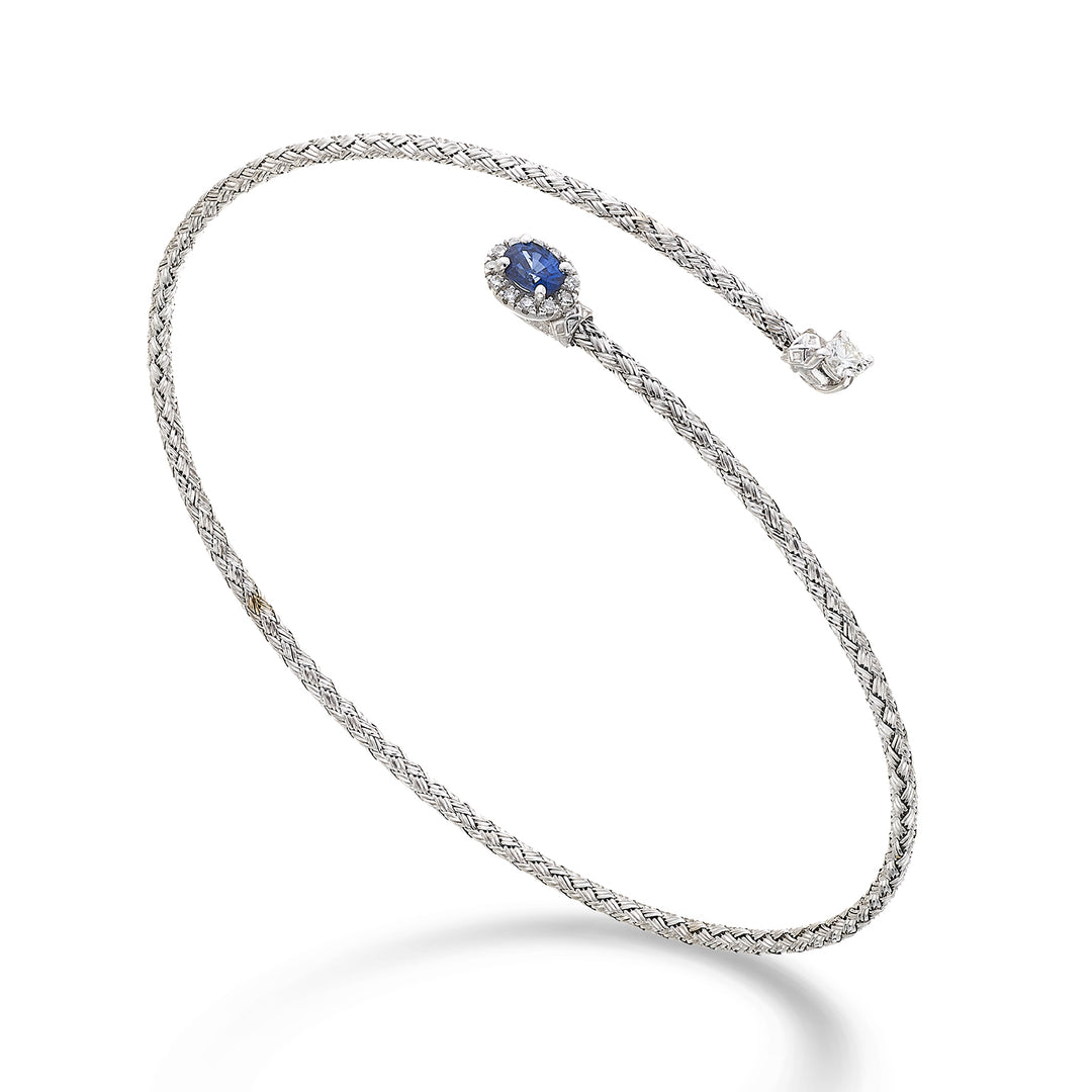 World Diamond Group br 18k oval natural sapphire mesh 4x3 ct.0.21 diam. 0.13 ct white gold GBMAGLIA01DIZFO4