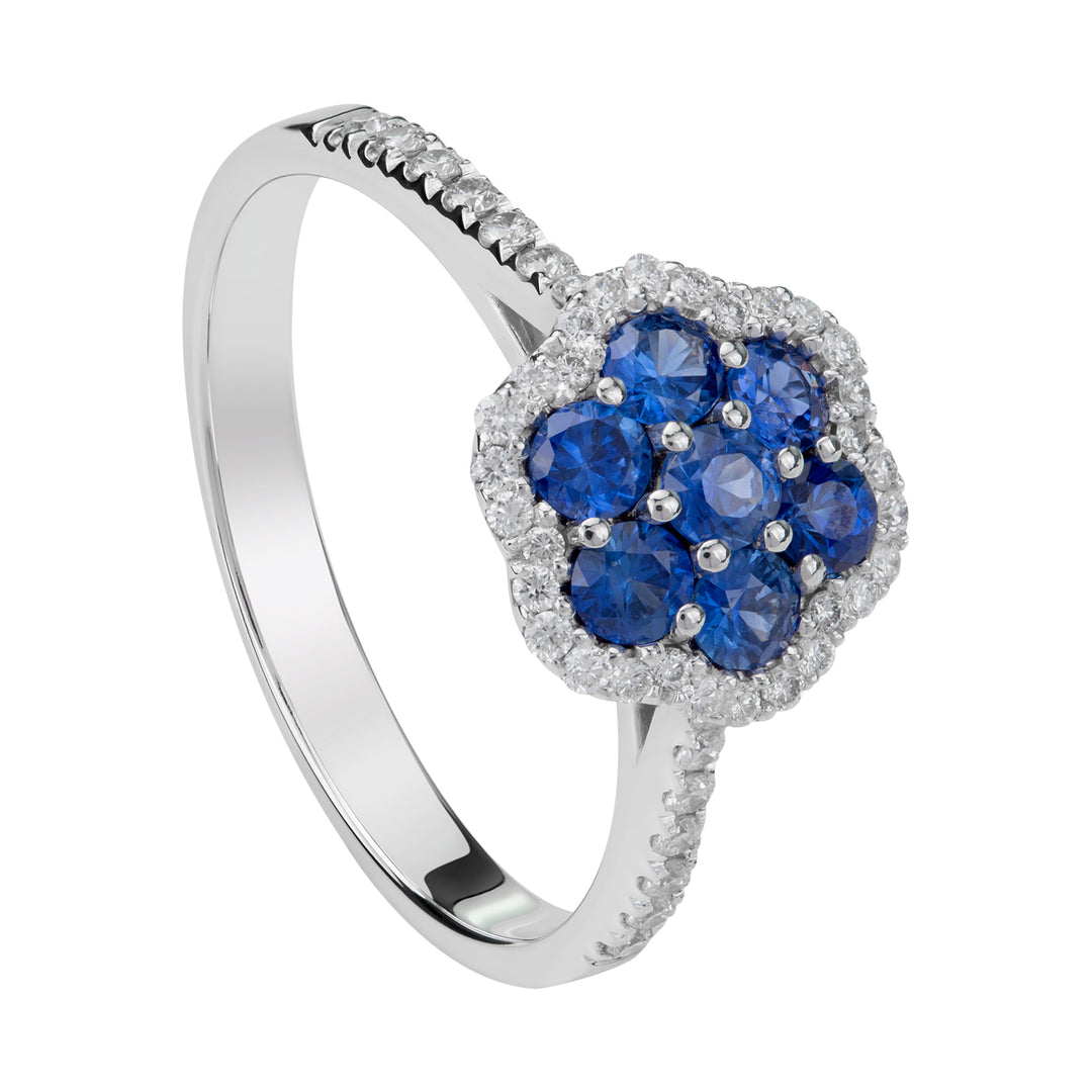 Golay multistone flower ring with white pave sapphires APV007DIZB-22144110011