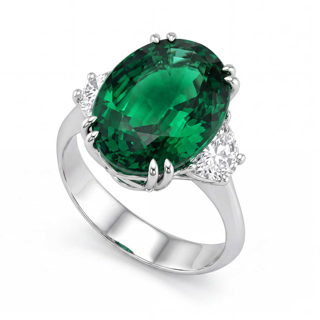 World Diamond Group oval emerald ring 11x15 and side trapezoides ACL213DISM1-22355110020