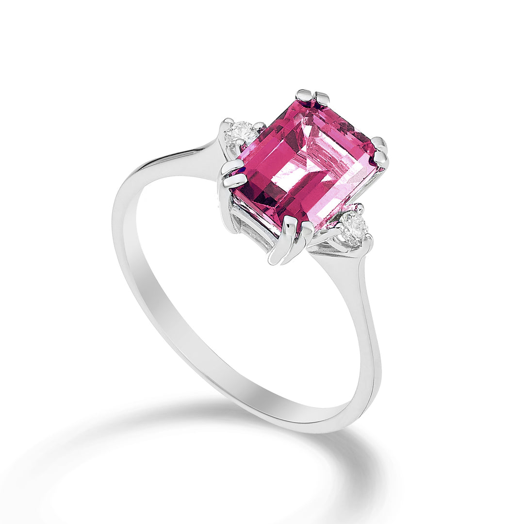 Mikiko an 18k octagonal pink topaz 8x6 ct.1.90 diam. ct.0,06 MACL090DITPPK3O4
