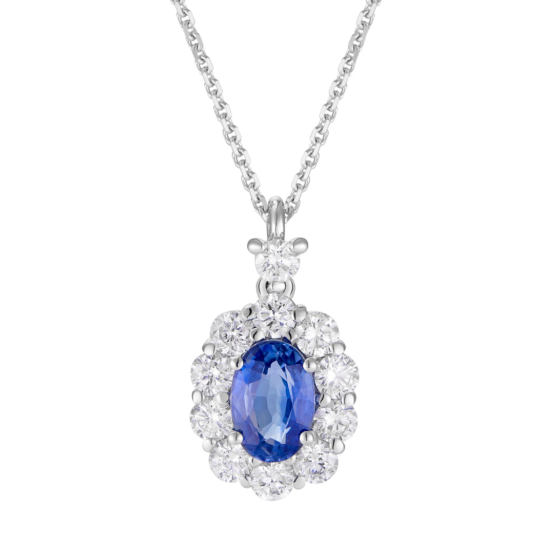 Golay necklace 6x4 oval sapphire and diamond outline PCL042DIZB1-25317110127