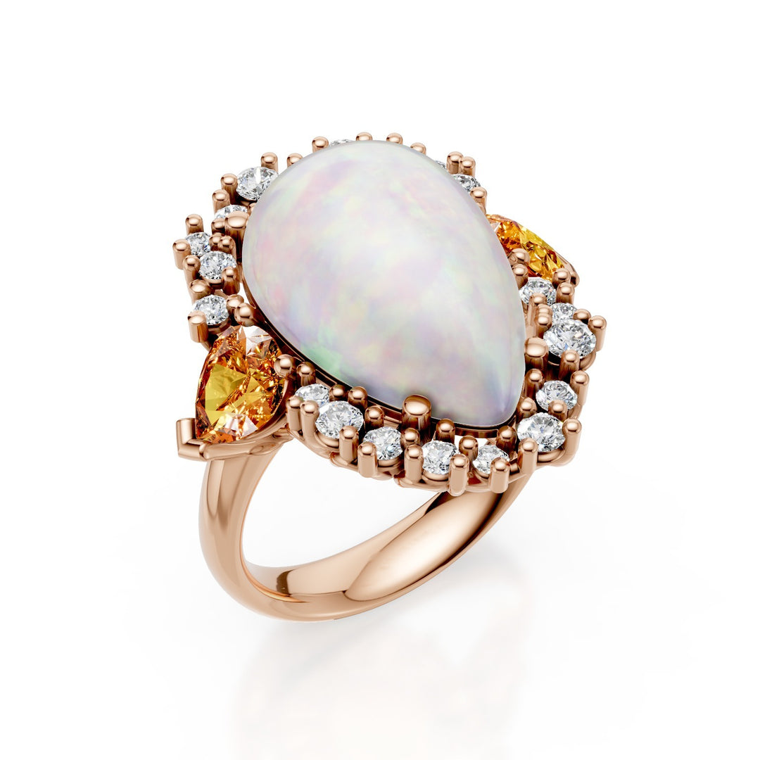 Golay opal ring cabochon drop 17x11, multicol drops ACLC742DMCOP1711-25213110008