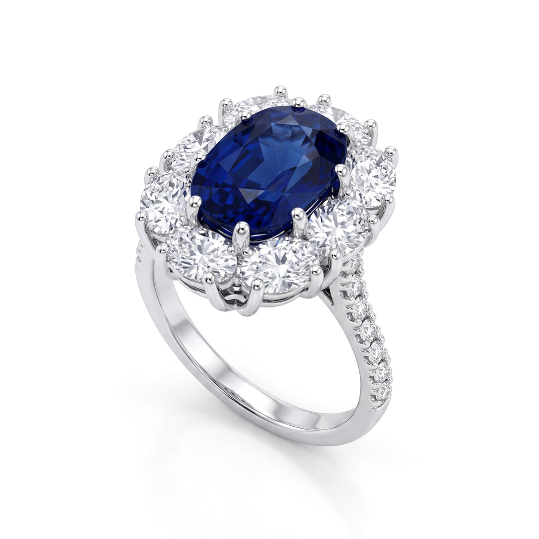 World Diamond Group cushion sapphire ring 11x8 and contour diam. oval ACLC881DZB118-26128110150