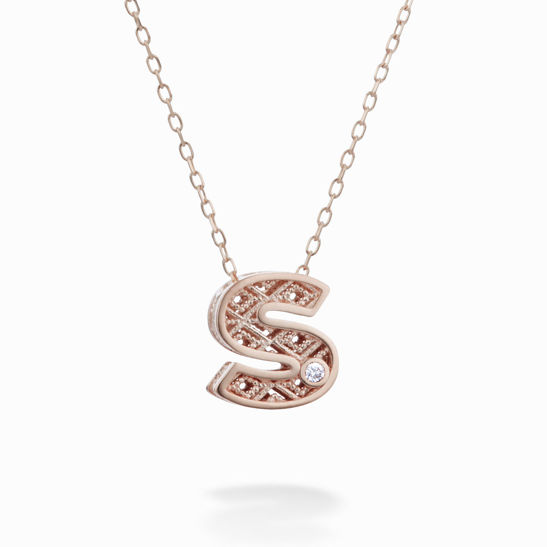 Nihama cl 18k letter s rose gold diam. ct.0.01 NDLETSO3