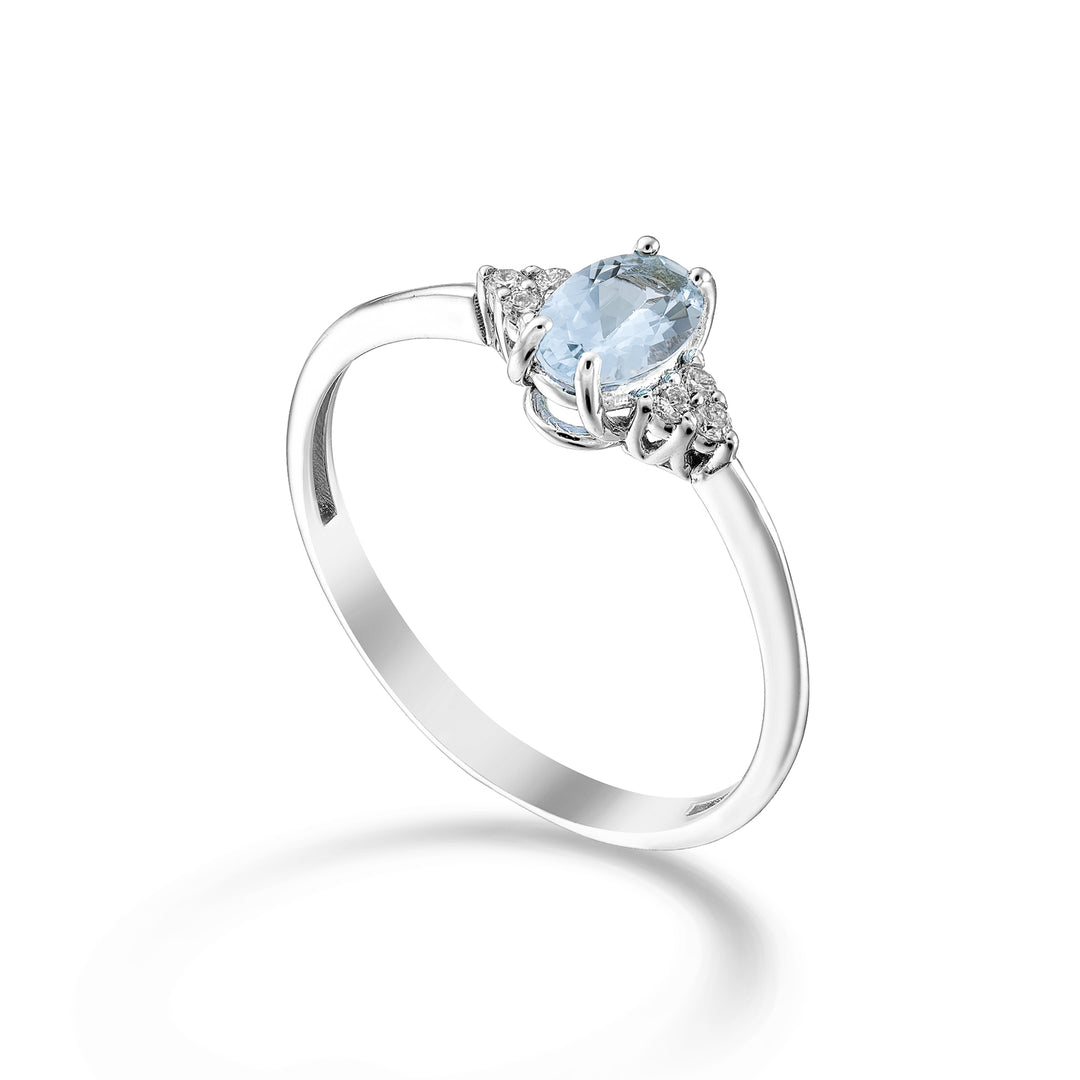 Nihama an 9k oval aquamarine 6x4 and side diamonds NA5211R4AM