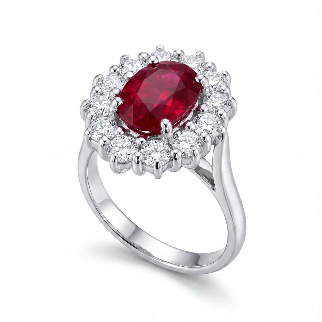 Golay oval ruby ring 9x7 with 12 diamonds outline ACLC892DRU97-26140110213