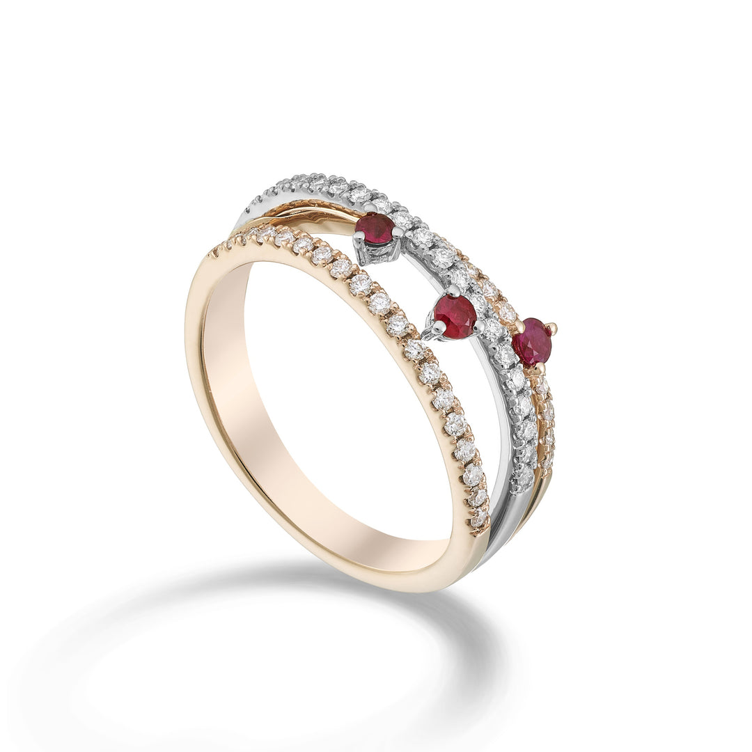 Golay diamond ring three rows and three tangent rubies AMF776DRURB-26016110158