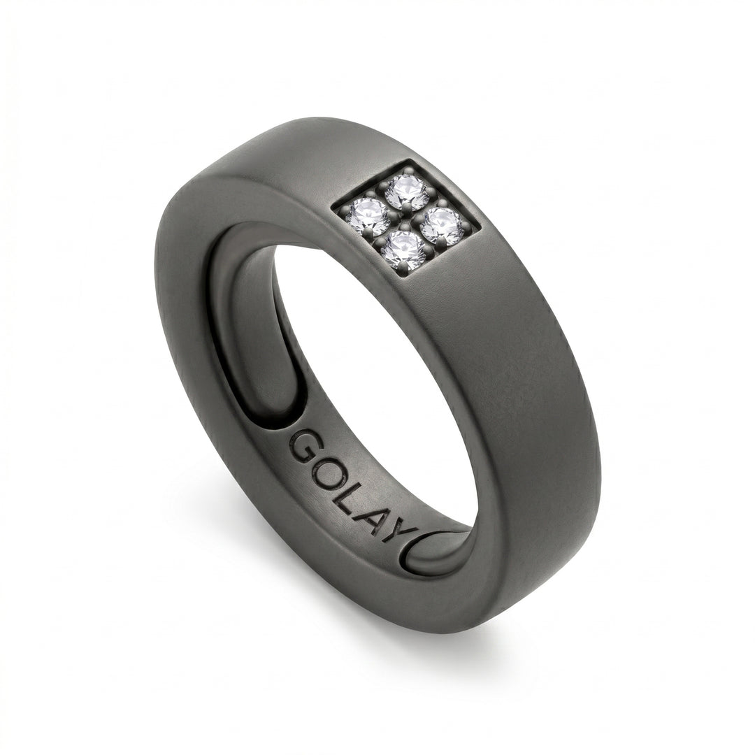 World Diamond Group gray titanium ring with diamonds 0.10 ct in total, adjustable size with bearings from 20 to 24 GAN034DIGR-2024