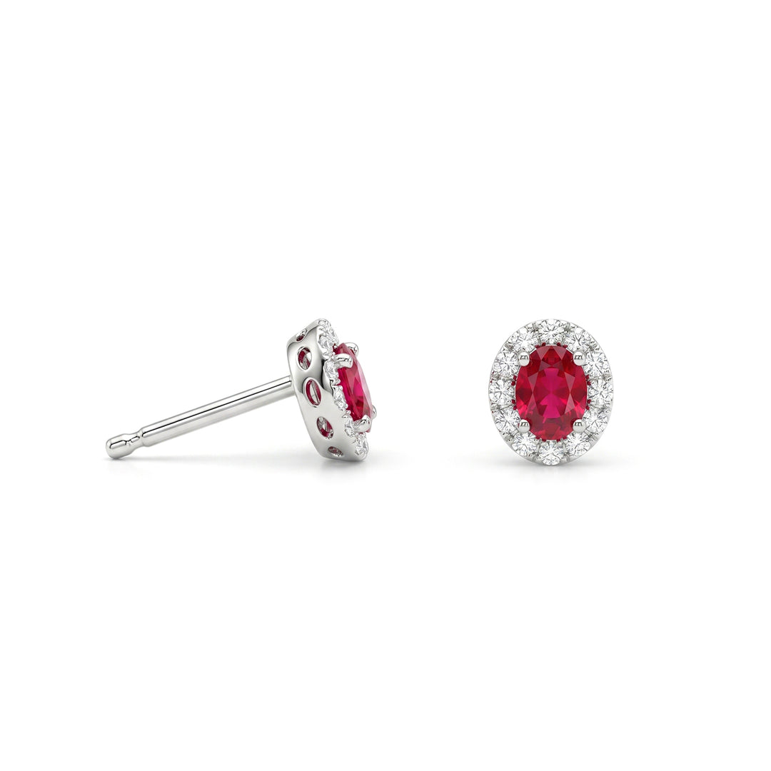 Mikiko or 18k 4x3 oval ruby with diamond surround MO5183O4RBN