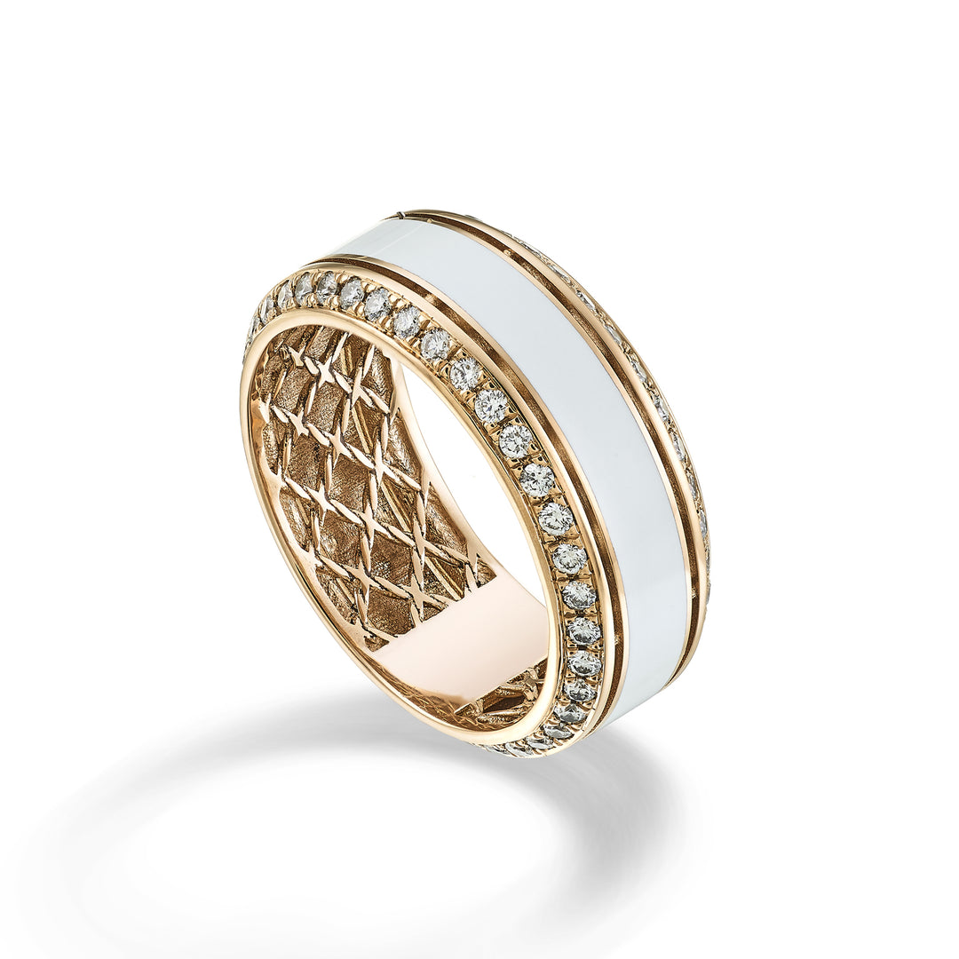 Golay light cube ring 8mm round white enamel and diam ACUBET001DIWH-23277110066