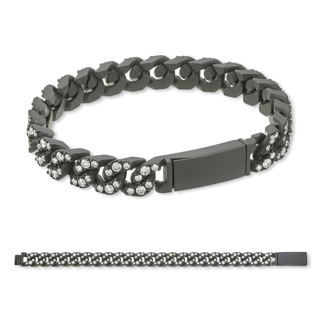 X-Diamond groumette bracelet 22 large black titanium links all recessed + ch inc. 20cm LXDBRG004DI0NE-200