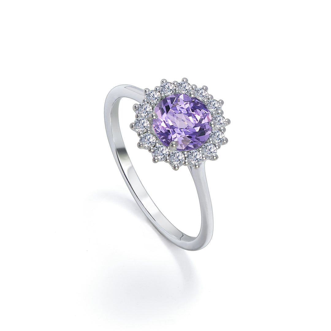 Golay round amethyst ring 6x6 with diamond outline ACL118DIAME-22304110041