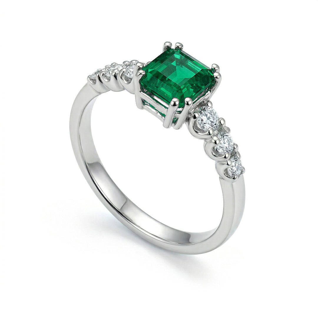 Golay solitaire oct emerald ring 5x5 with later stones ACL454DSM55-24184110024
