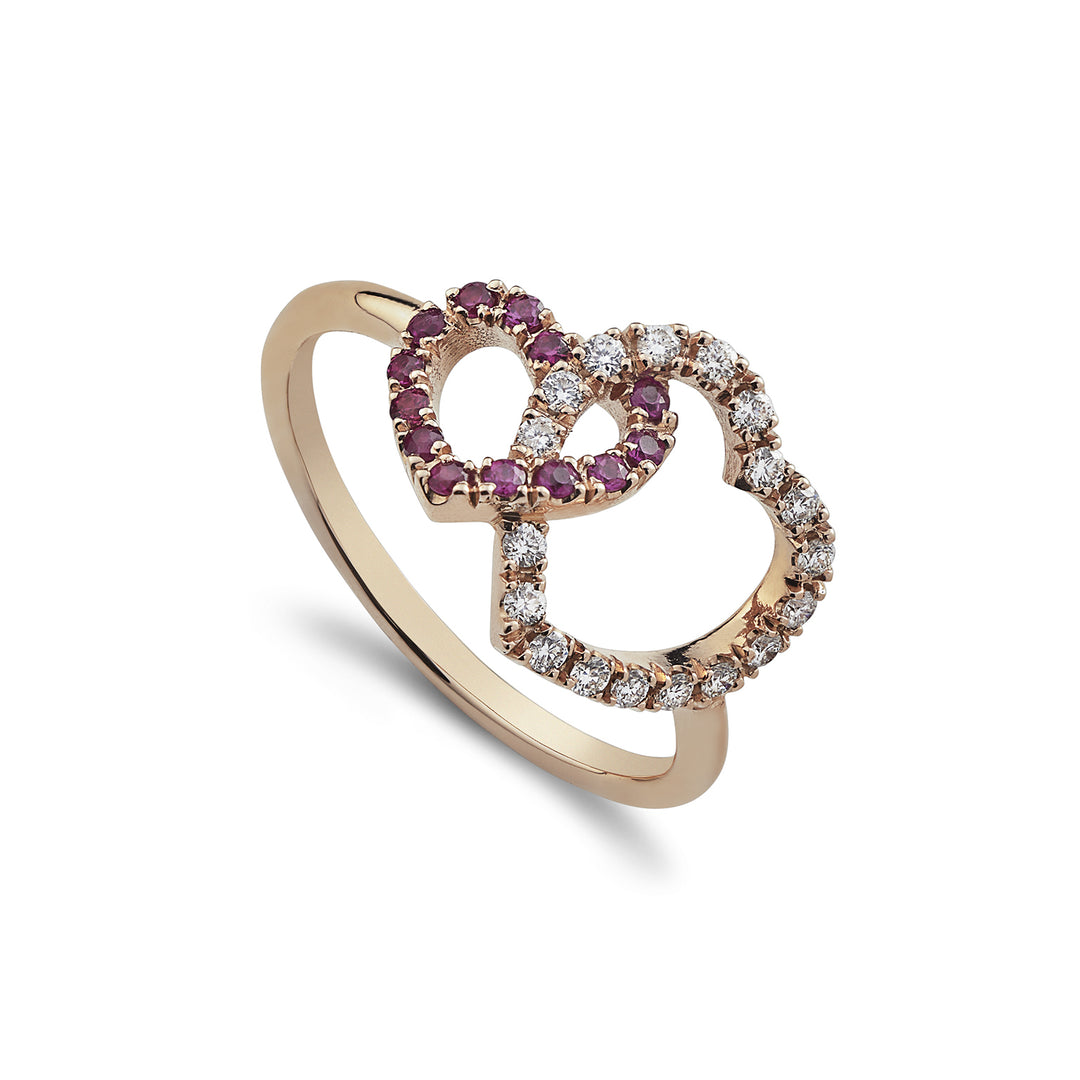 Golay ring love me two hearts hooked diamonds+rubies AFCU014DIRU-22164110019
