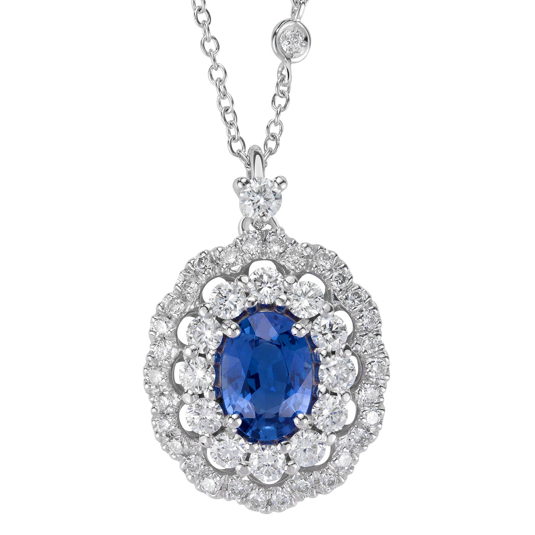 Golay oval sapphire necklace 7x5 double cont. diamonds PCLC050DIZB-22158110051