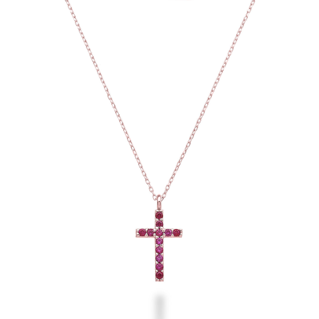 Mikiko cl 18k cross size 2 rose gold with rubies 0.07 ct MDCRO2O3RBR