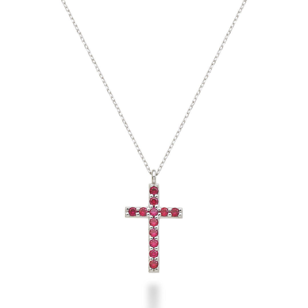 Mikiko cl 18k cross size 4 (1.7 cm) white gold with rubies 0.25 ct MDCRO4O4RBR