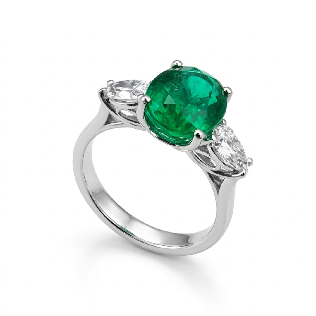 Golay oval emerald ring 10x8 and side drops ACL452DSM108-24155110015