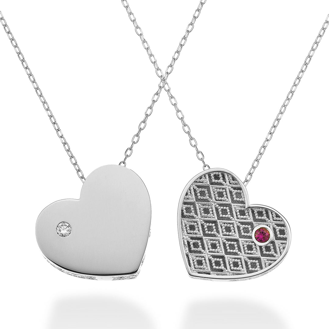 Mikiko cl 18k large heart one side polished white gold diam. 0.02 ct ruby 0.02 ct MDCUOREGLO4