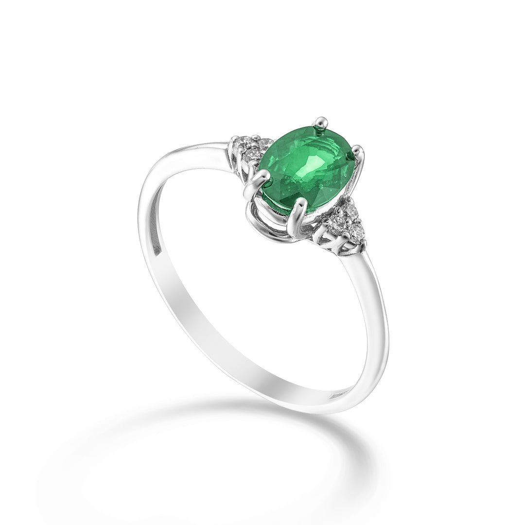 Mikiko an 18k oval emerald 7x5 and side diamonds MA5210O4BE