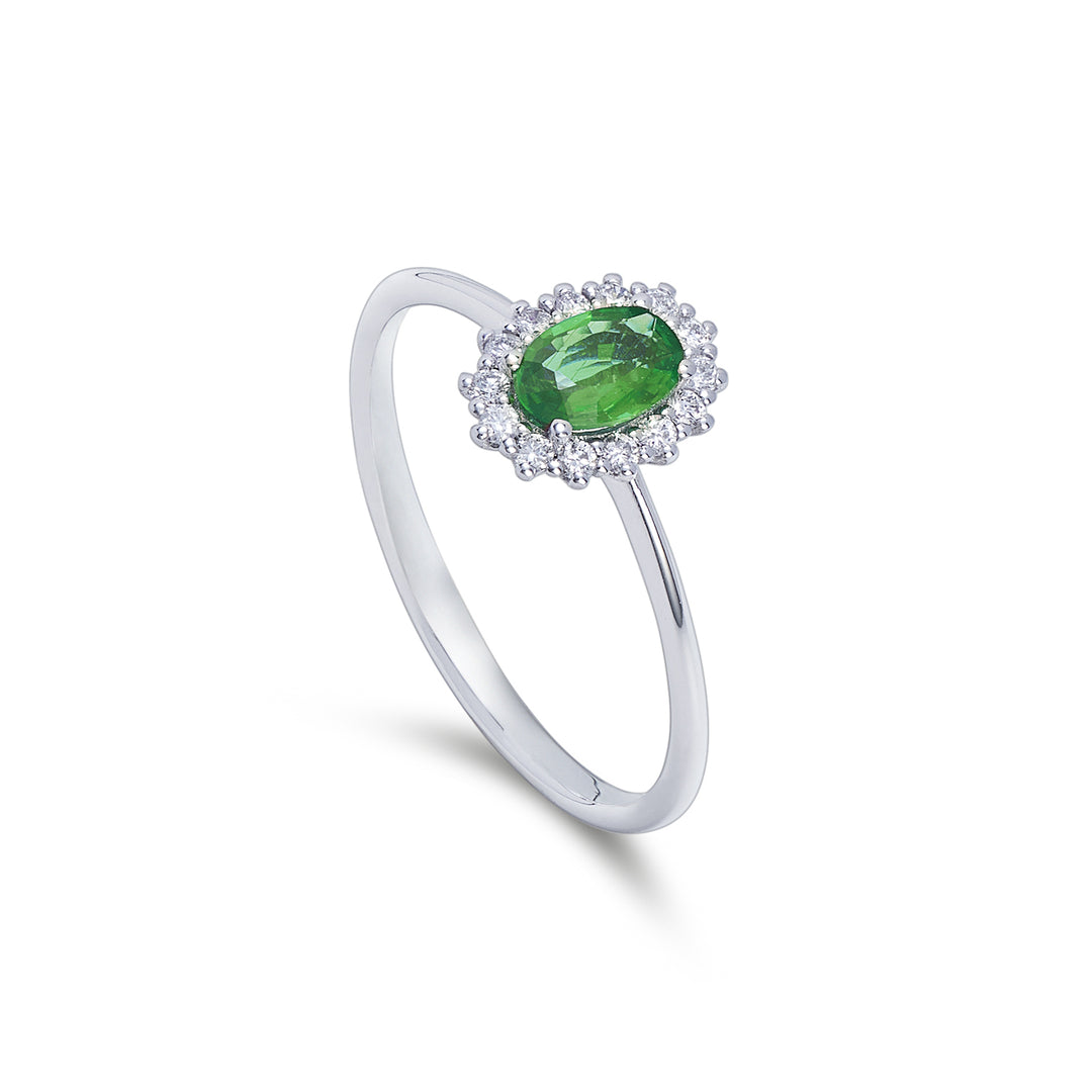Golay emerald ring with lateral trapezoids and diamonds ACL117DISM-25016110057