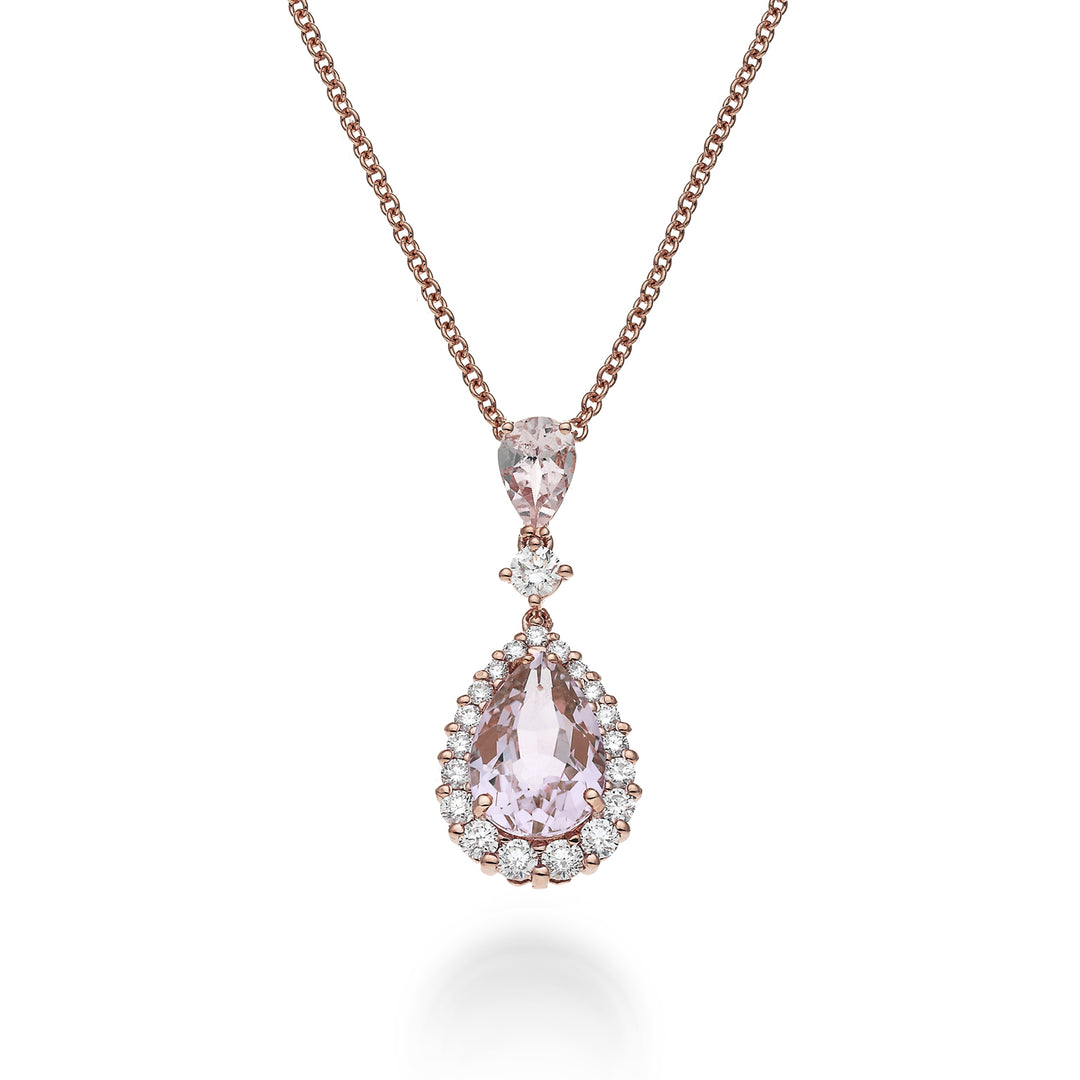 World Diamond Group 10x7 and 6x4 drop morganite necklace and diamonds PCL093DIMO2-23090110049