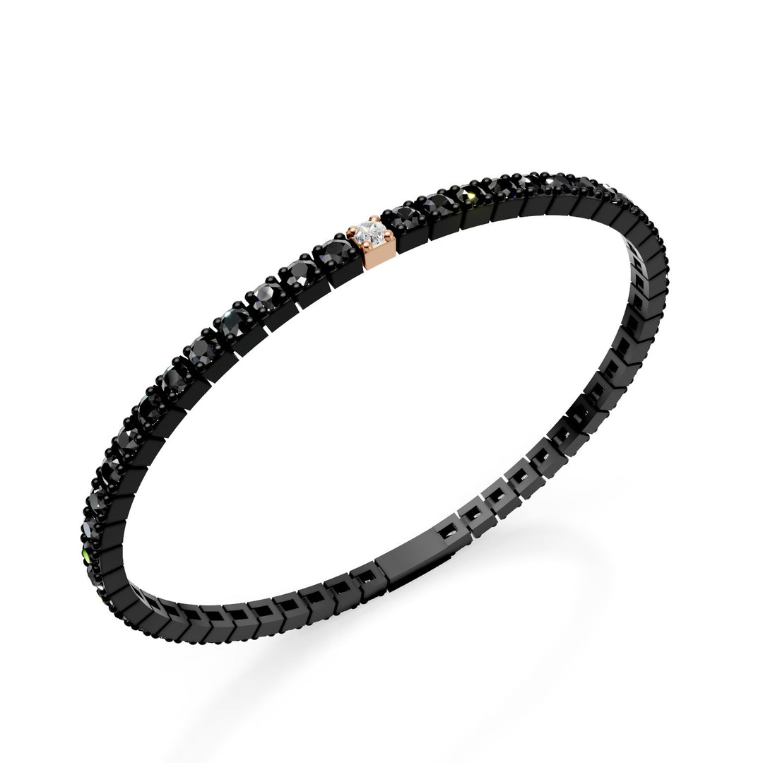 World Diamond Group tennis bracelet in black titanium, with black diamonds and an 18kt rose gold insert with white diamond, 17.5cm, first size GBRT001E1O3DINE-175