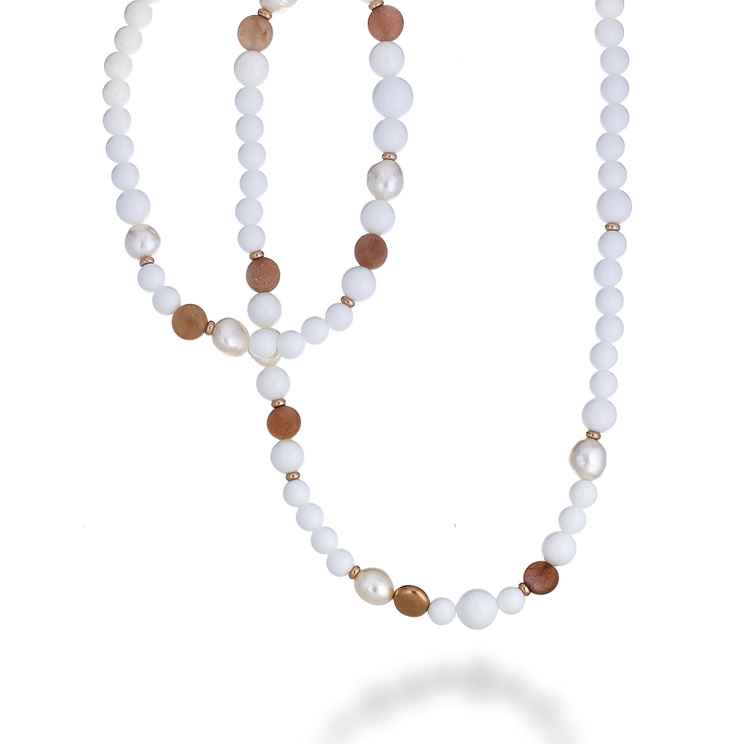 Mikiko cl ag925 fw bar 9/10 agglomerate of white agate 8/10/14mm moonstone 80 cm MC7125A3PIETRALUNA