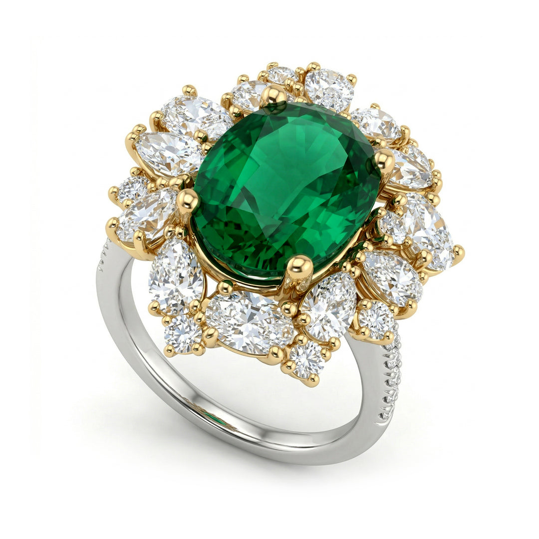 World Diamond Group oval emerald ring 13x10 irregular contour ACLC852DSM1310BG-26086110080