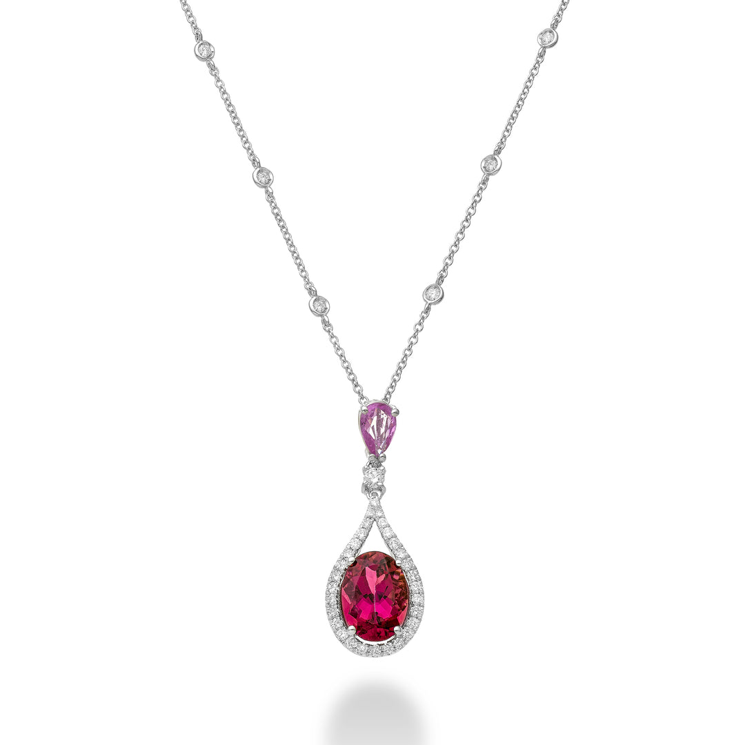 Golay oval tourmaline necklace 10x8 zprc drop 6x4 +diam PCLC149DZPTO810-24180110010
