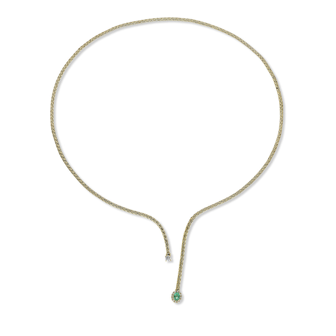 World Diamond Group cl 18k oval natural emerald mesh 4x3 ct.0.16 diam. 0.13 ct yellow gold GDMAGLIA01DISMO1