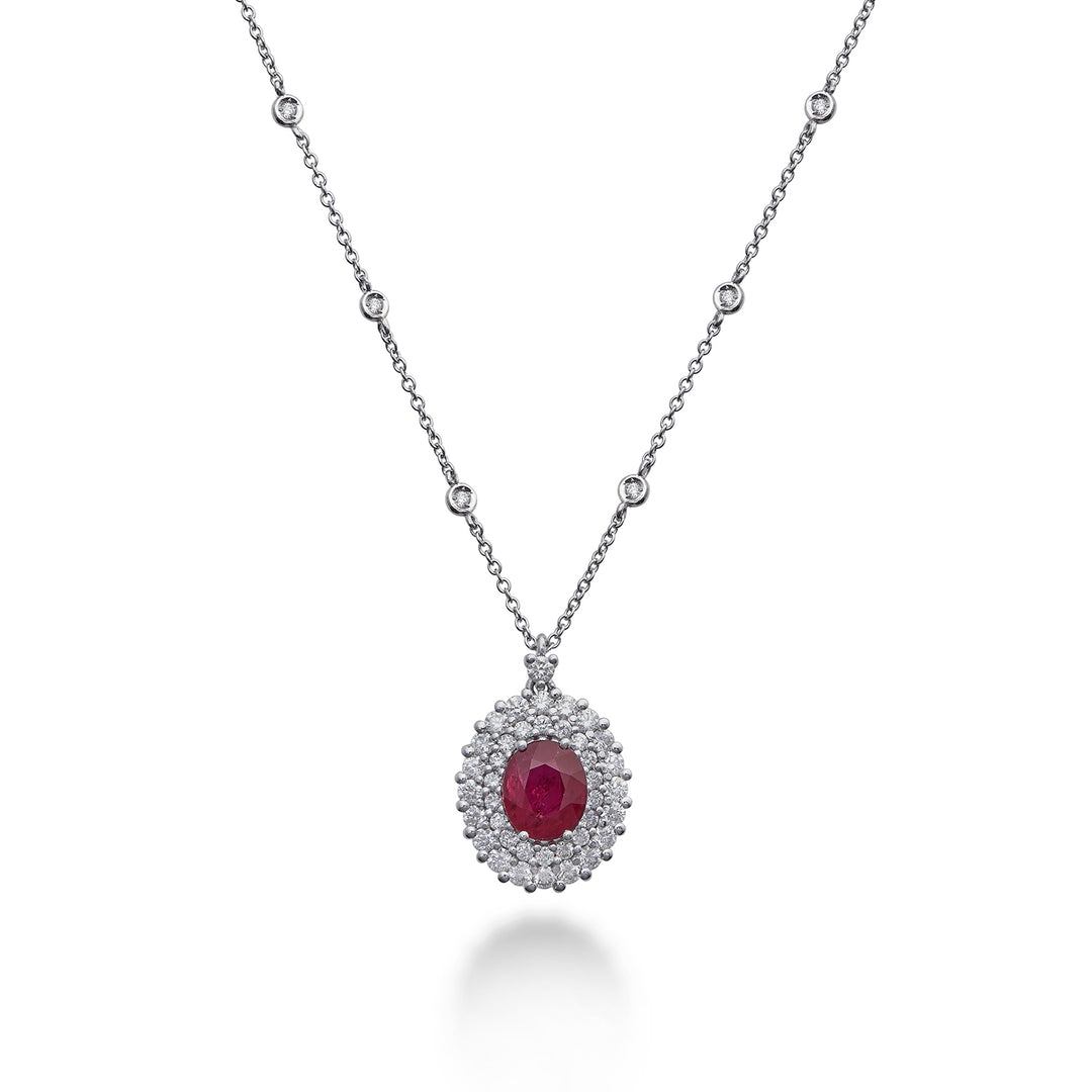 Golay oval ruby necklace 7x5 with double contour PCL128DIRU57-22129110059
