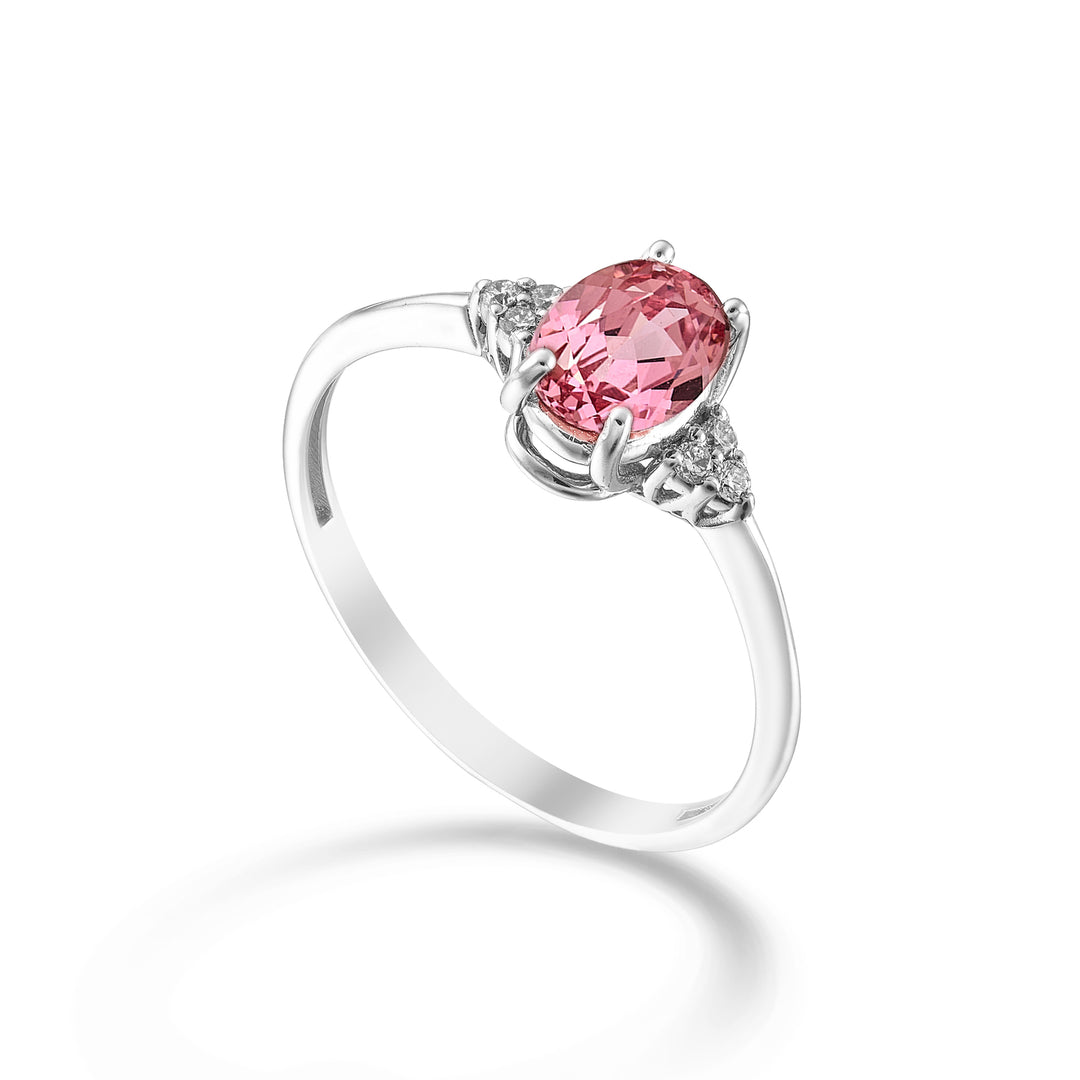 Nihama an 18k oval pink sapphire 7x5 and side diamonds NA5210O4ZFRP