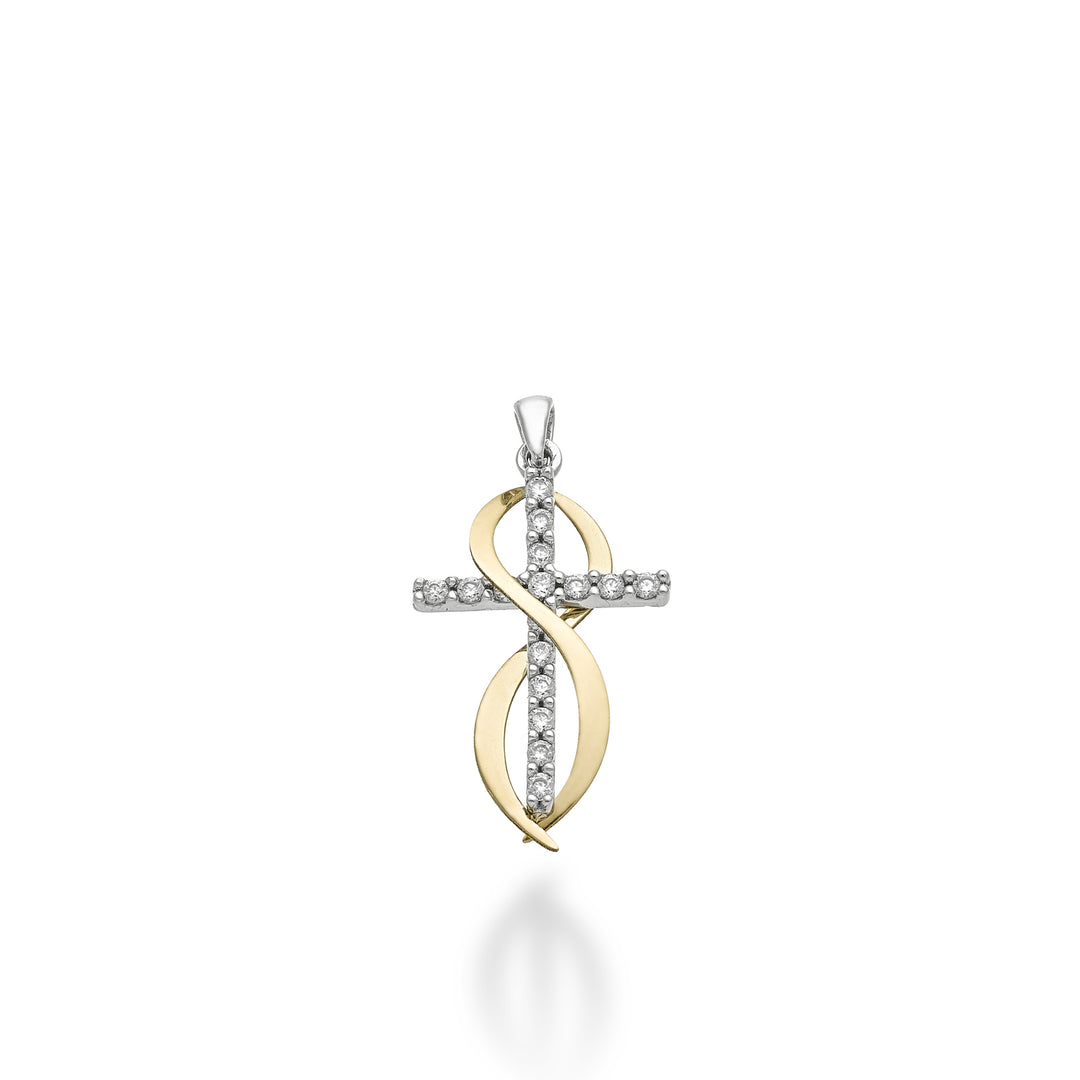 Mikiko pe 18k 0.15 ct white/yellow gold cross 1.7 cm MP5022O7BR015