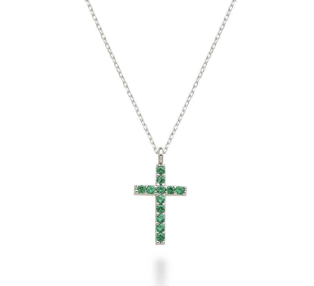 Mikiko cl 18k cross size 4 (1.7 cm) white gold with emeralds 0.20 ct MDCRO4O4SMR