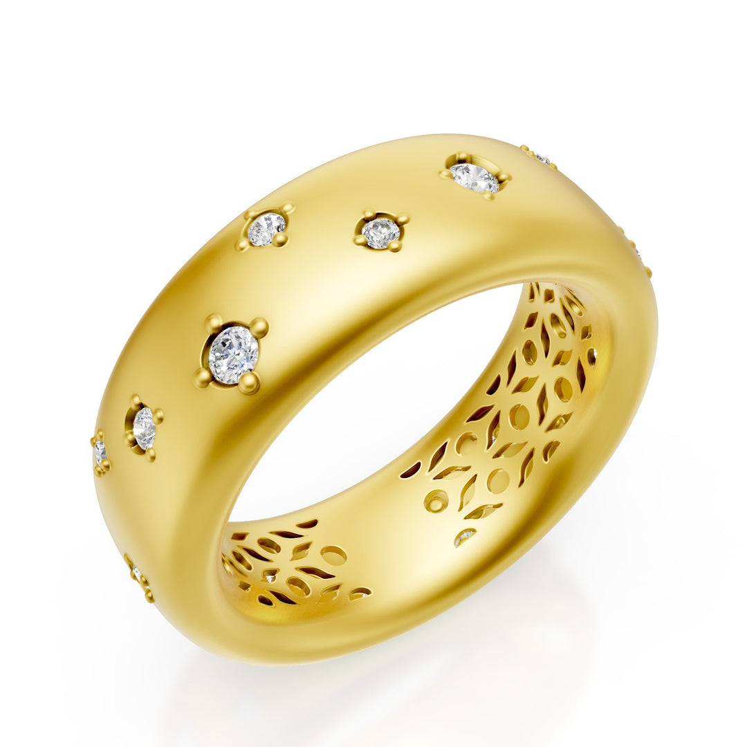 Golay 18k Gold Narrow Band Ring with Scattered Diamonds, Satin Yellow, Size 14 GAN022O1DIS-14