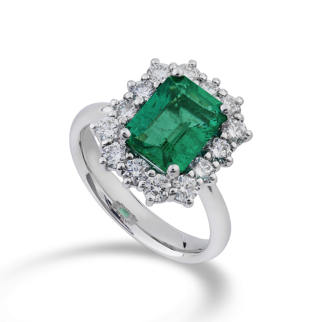 Golay ring with oct. emerald 9x7-14 contour stones ACL058DISM79-24194110030