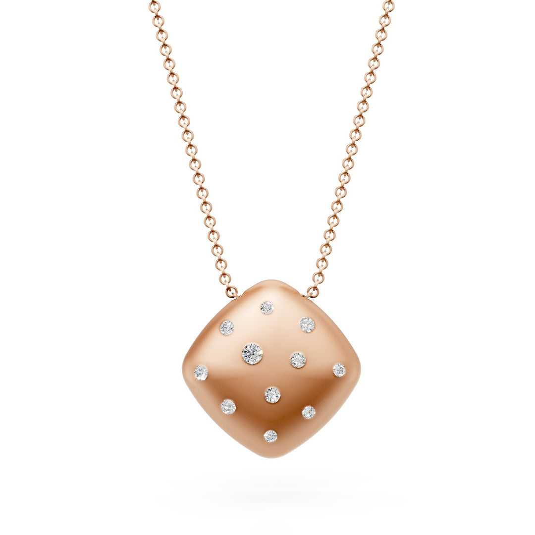 Golay rounded rhombus-shaped pendant necklace in 18k gold, with scattered diamonds, satin pink GD010O3DI