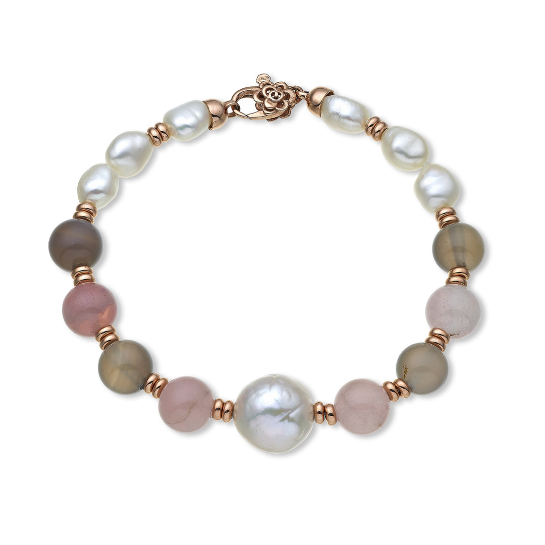 Mikiko br ag925 fw bar 6/7 nucl. 11/12 pink opal and gray agate 8mm MB7452A3OPALEROSA