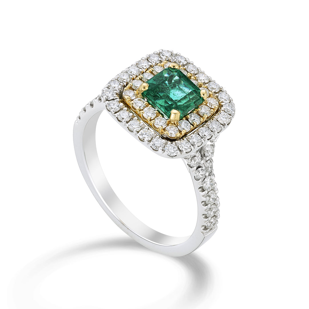 Golay emerald ring double emerald outline diamonds AEDC001DISM-22322110017