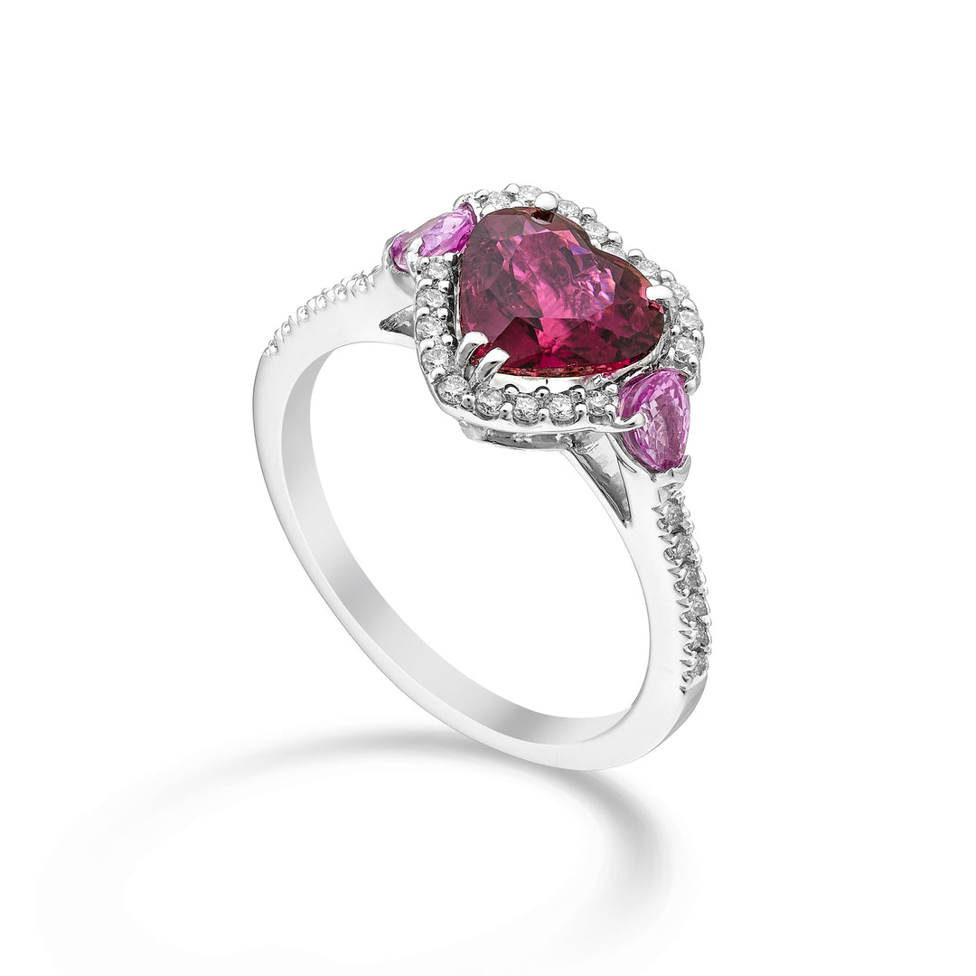 Golay heart tourmaline ring 8x8, z.pink drops 4x3 and dia ACLC095DZPTO88-24180110011