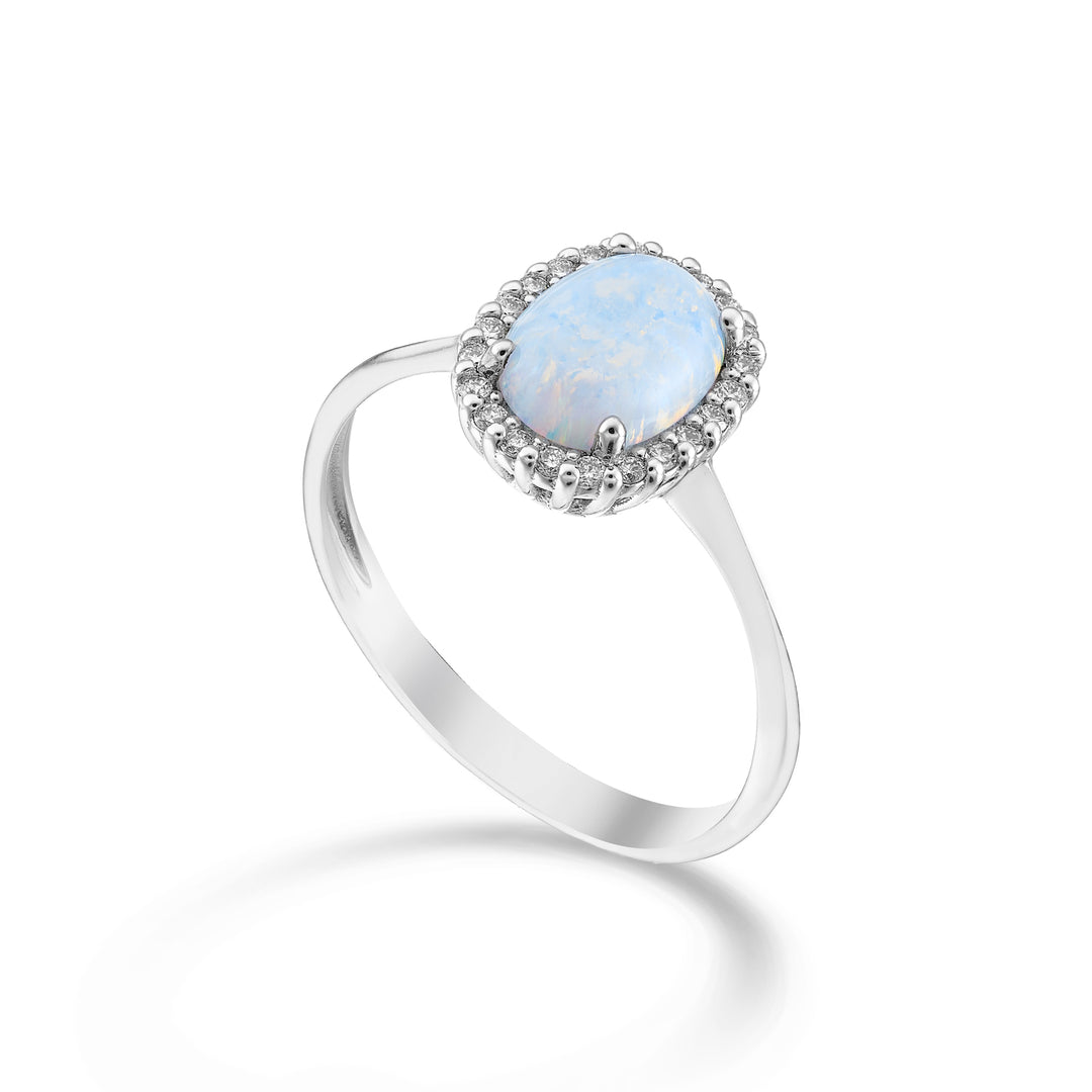 Nihama an 9k opal cabochon oval 8x6, with diamond outline NA5208R4OP