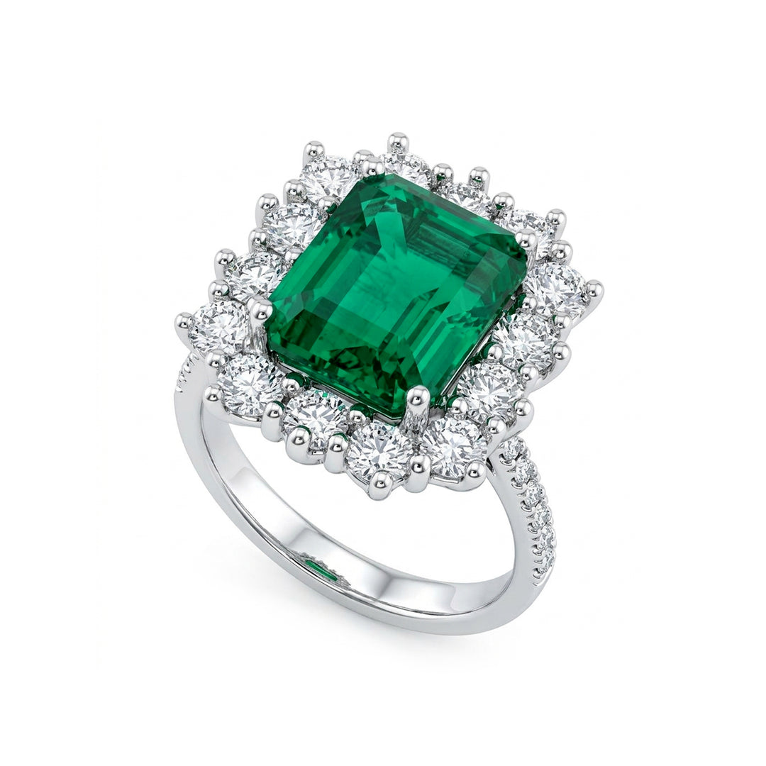 Golay oct emerald ring 10x8 contour 14 stones ACLC079DSM108-26078110142